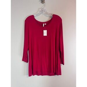 EST. 1946 Women Red Scoop Neck 3/4 Sleeve Jersey Knit Top Large NWT